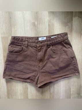 Cotton On Brown High Rise Mom Jean Shorts 100% Cotton Size 12